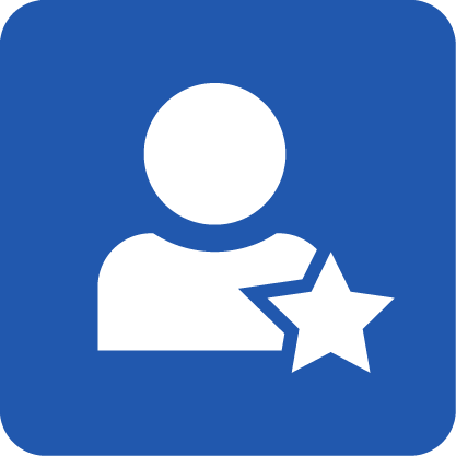 White user avatar silhouette with a star badge at the lower right on a rounded blue square background